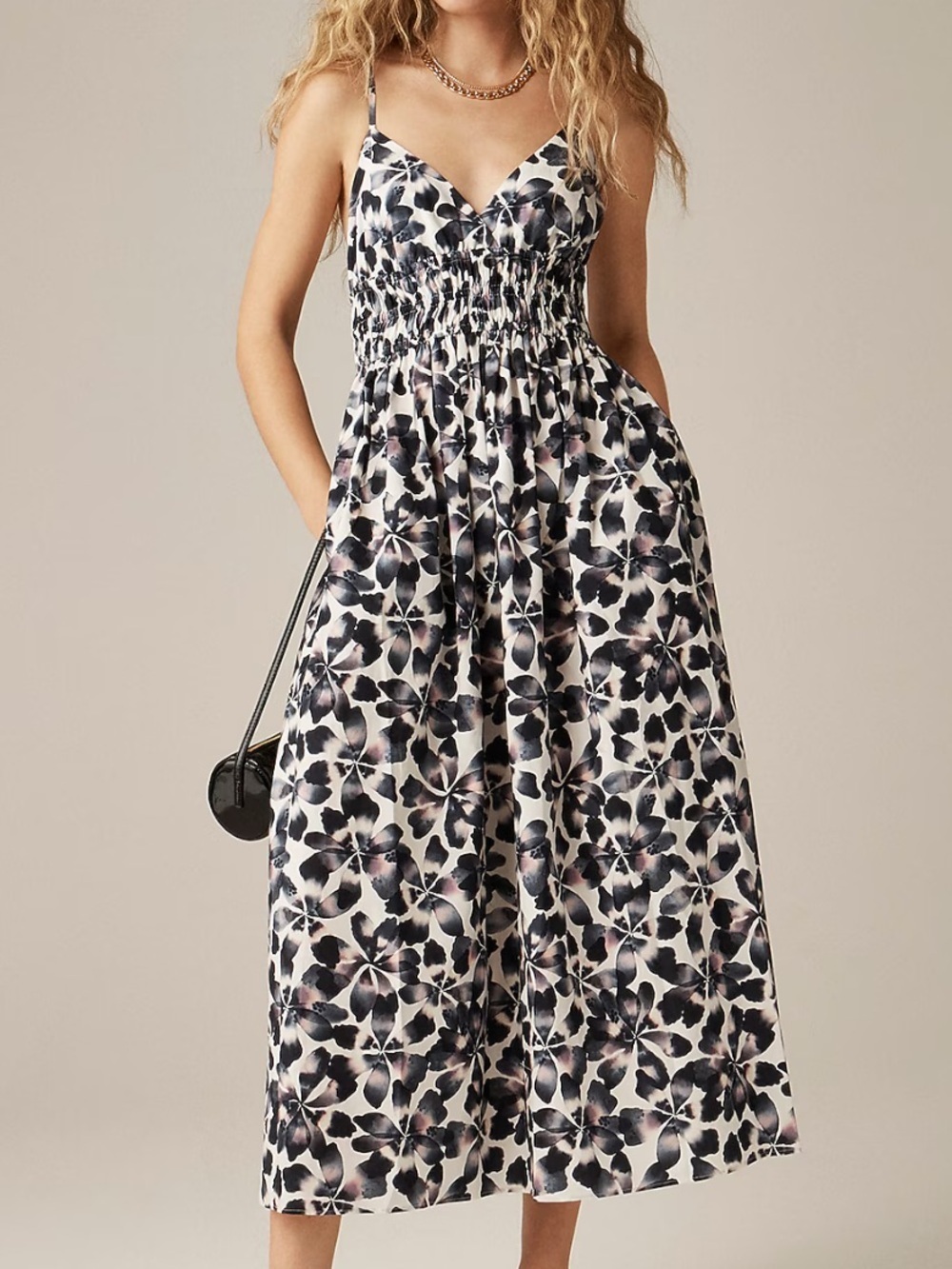 J crew Smocked-waist V-neck dress in floral print